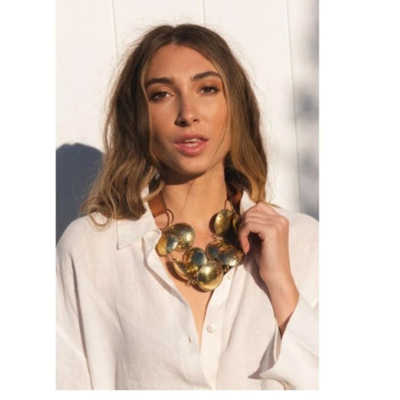 Kahma Brass & Leather Disc Necklace - Picture 3 of 6